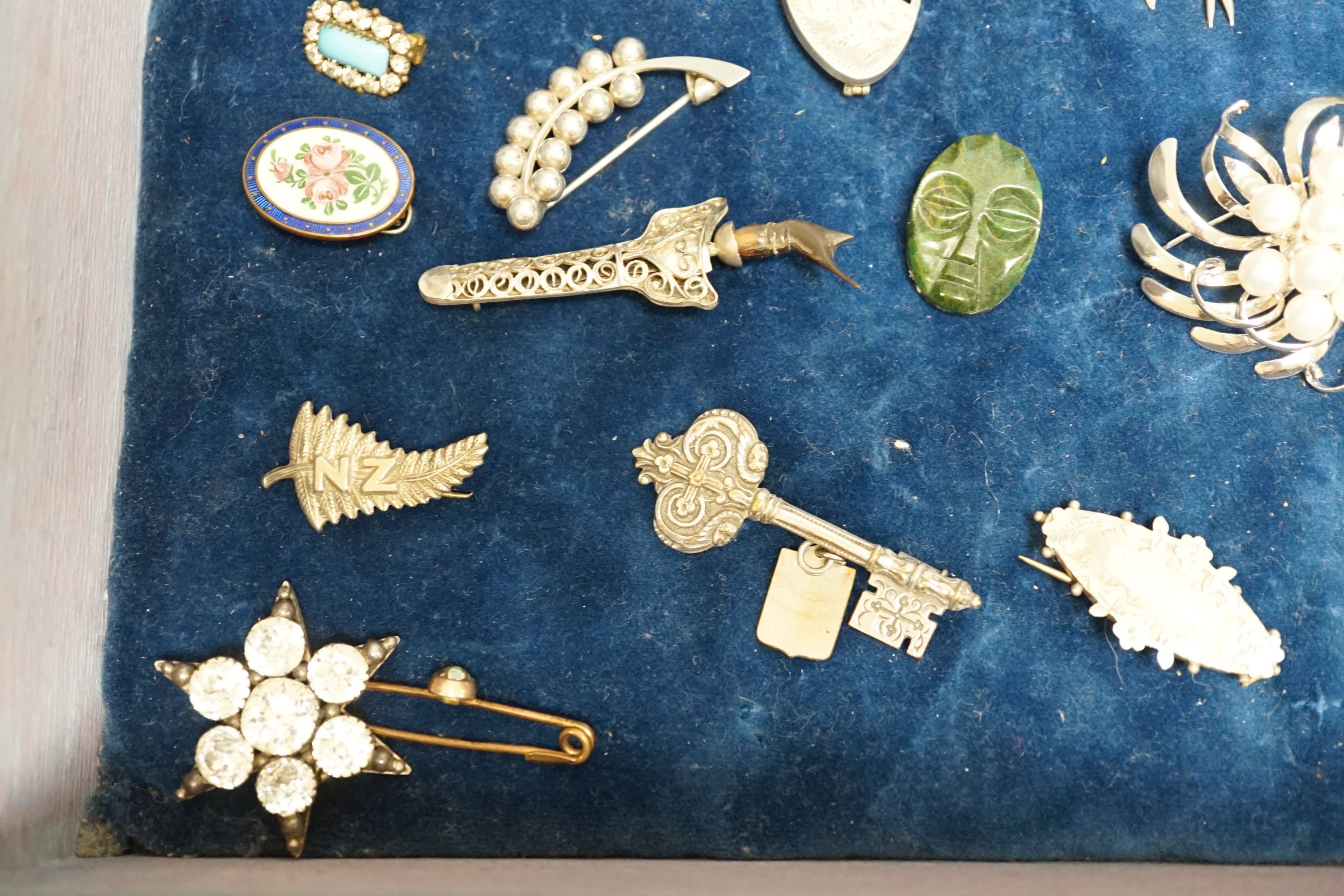 A small collection of costume jewellery and brooches.